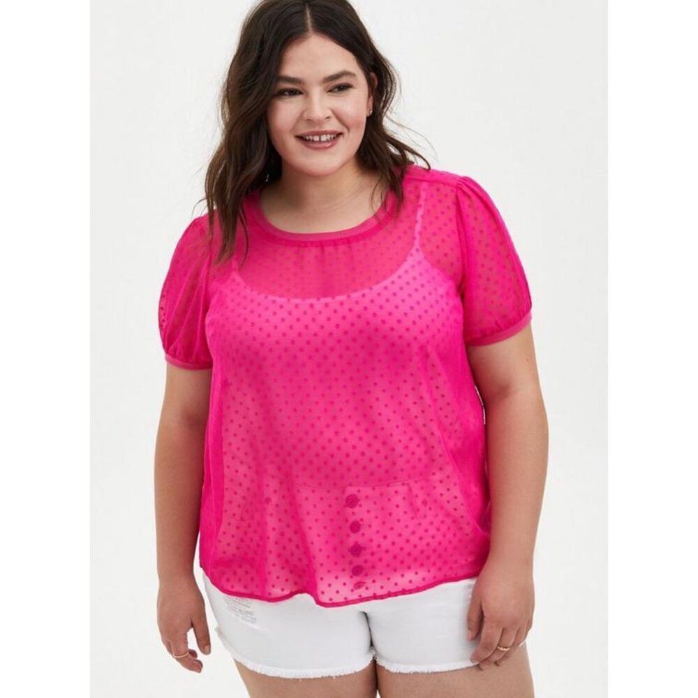 Torrid Crinkle Chiffon Rib Trim Top Pink Glo size 3X